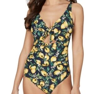 Nip Tuck Lemons Navy Underwire Tie Front Design Tummy Control One Piece Size 4